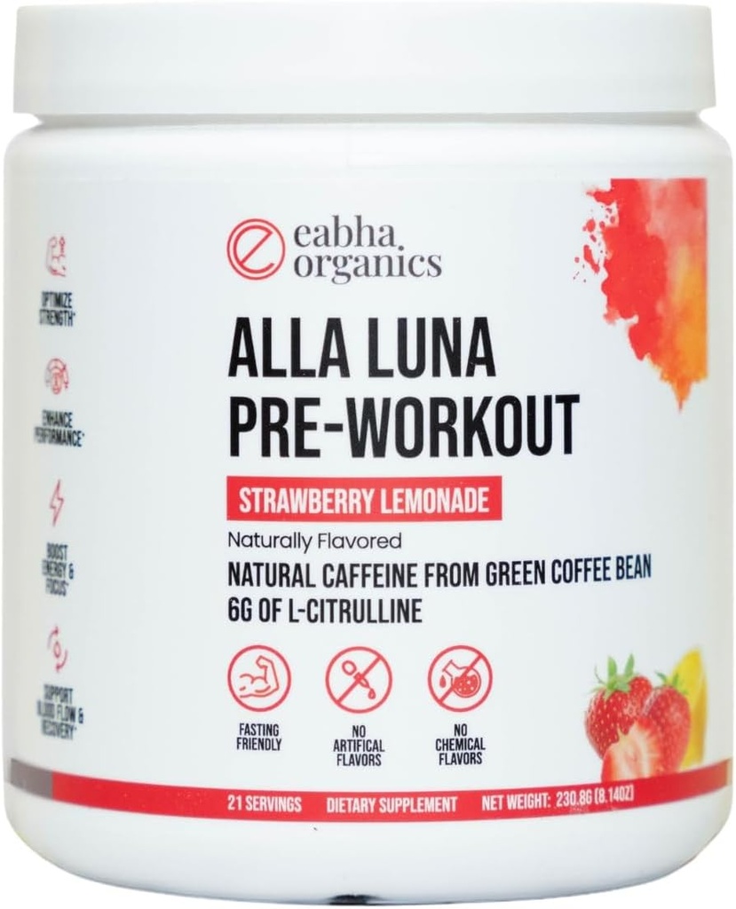 Alla Luna Pre-Workout - Strawberry Lemonade - å støtte energi, fokus og utholdenhet - øke blodstrøm for en bedre pumpe - 21-dagers forsyning - 1 Scoop per servering