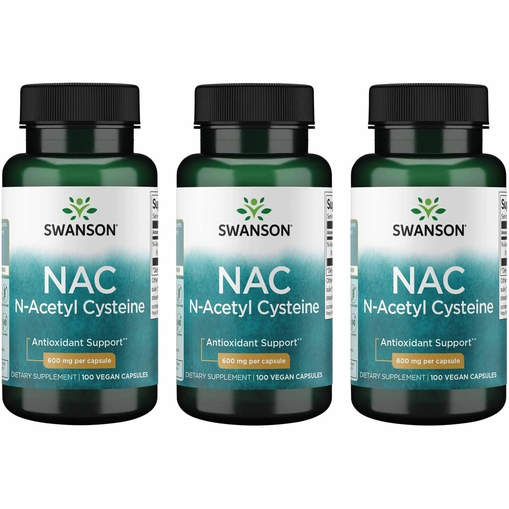 Swanson NAC - N-Acetyl Cysteine - Supplement 600 mg 100 kapsler (3 Pakke)