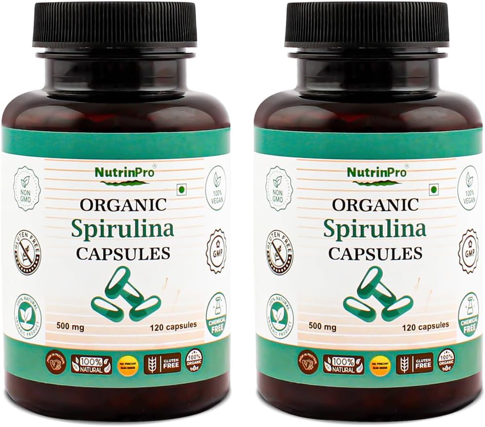 USDA Organic Spirulina Kapsler - 100% ren vegansk Supplement, ikke-GMO, Glutenfri, kjemisk-fri, (240)