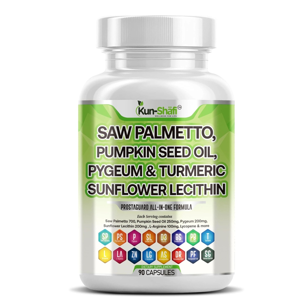 Sag Palmetto med Stinging Nettle, Pygeum, Pumpkin Seed, Sunflower Lecithin, Turmeric & Ashwagandha – Prostate Support for menn med Lycopen & Vitamin D3-90 Kapsler
