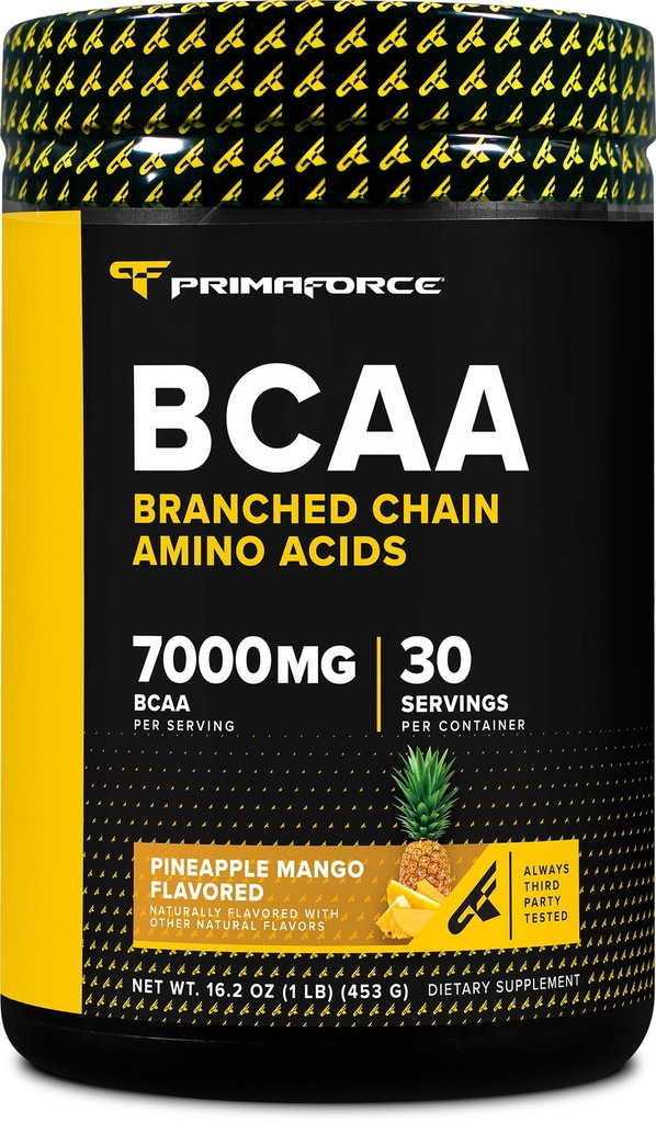 Primaforce BCAA pulver (Pineapple Mango) (30 Serveringer) - 7000MG 2:1:1 BCAA, Post-Workout Recovery Drink med Aminosyrer og ekte salt for menn og kvinner