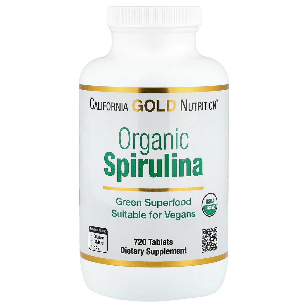 California Gold Nutrition Certified Organic Spirulina, USP Verifisert, USDA Organic, Non-GMO, 500 mg, 720 Vegetariske tabletter