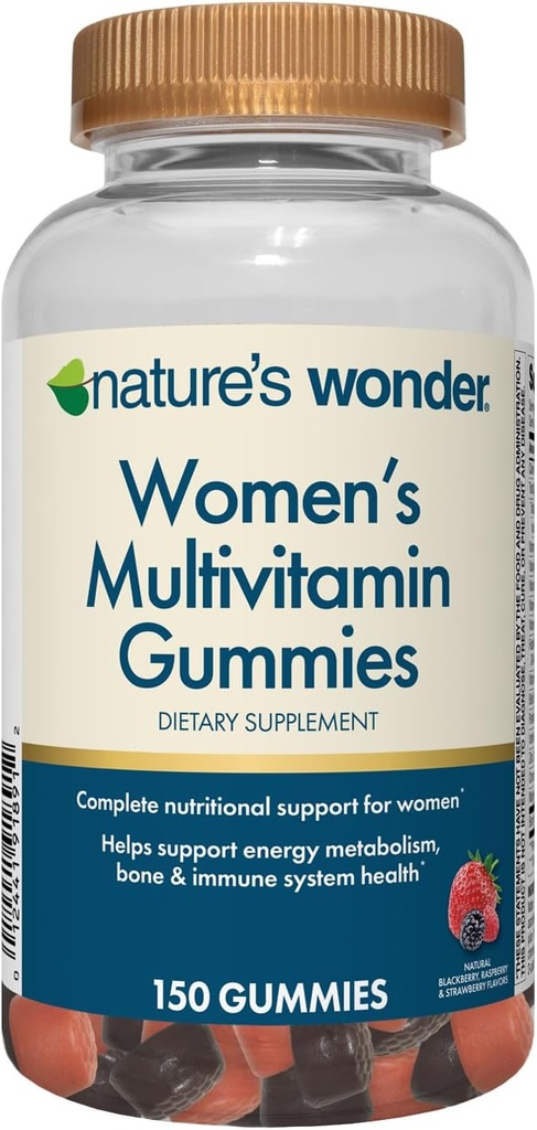 Naturens Wonder kvinners multivitamin gummi, støtter energi, metabolisme, bein og immunsystem helse med vitaminer A, C, D, B6, B12, Biotin, folsyre, 75 dagers forsyning, 150 teller