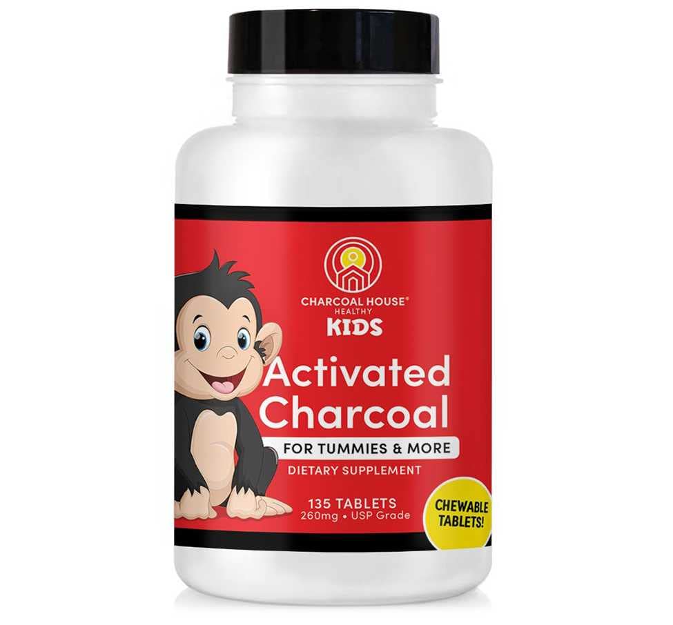 Charcoal House Chewable Aktivert Charcoal Tabletter for barn Naturlig, Vegan, Ikke-GMO & Glutenfri | for tenner, mage, gass og tristhet | USP Food Grade | 135 ct.