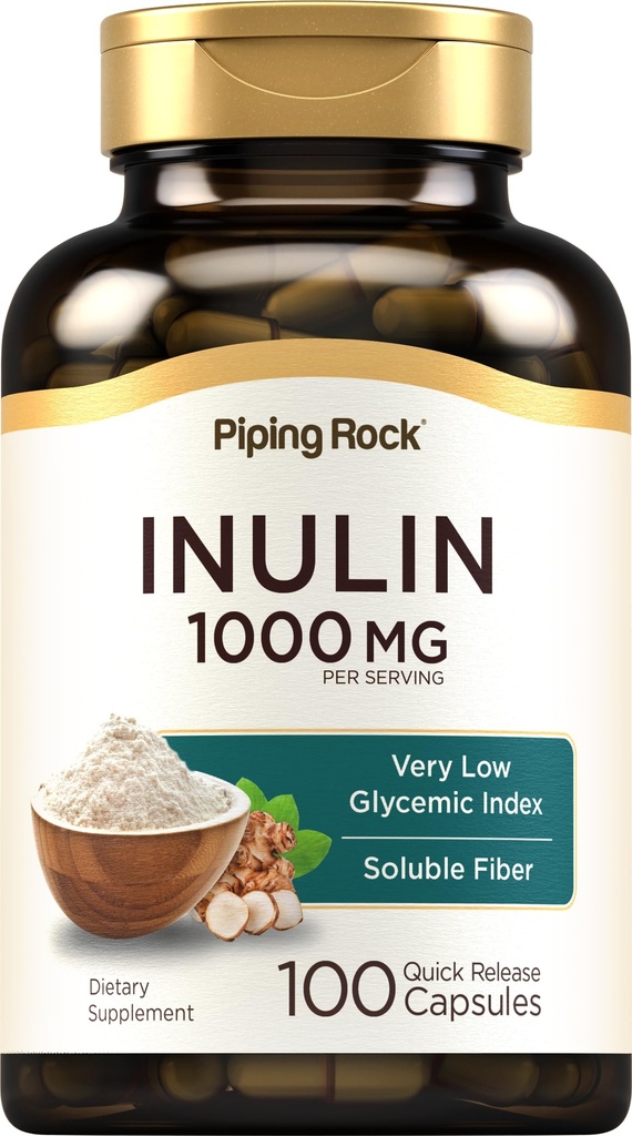 Piping Rock Organic Inulin Kapsler 1000 mg | 100 greve | Lav glykemisk indeks | Oppløselig fiber Supplement | Ikke-GMO, Glutenfri