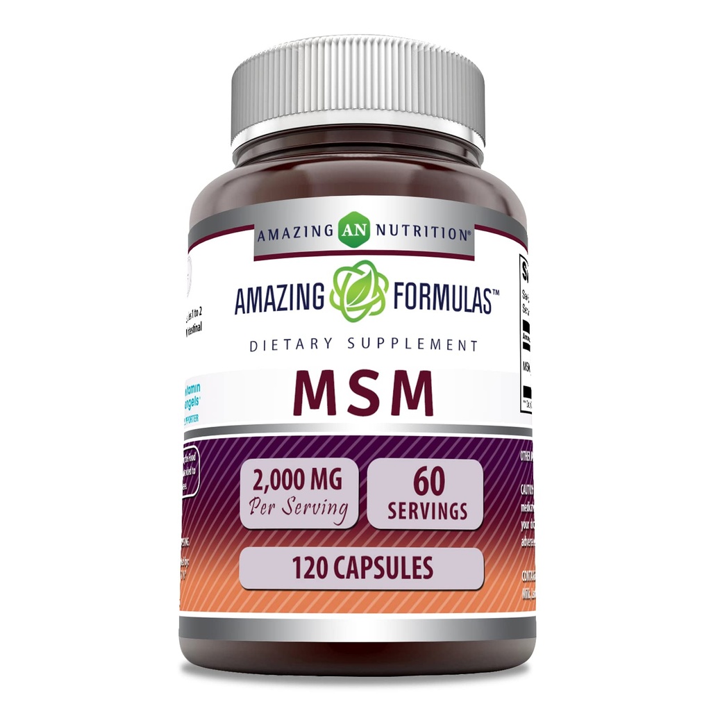 Amazing Formler MSM (Metylsulfonylmetan) Supplement | 2000 Mg per servering | 120 kapsler | Ikke-GMO | Glutenfri | laget i USA