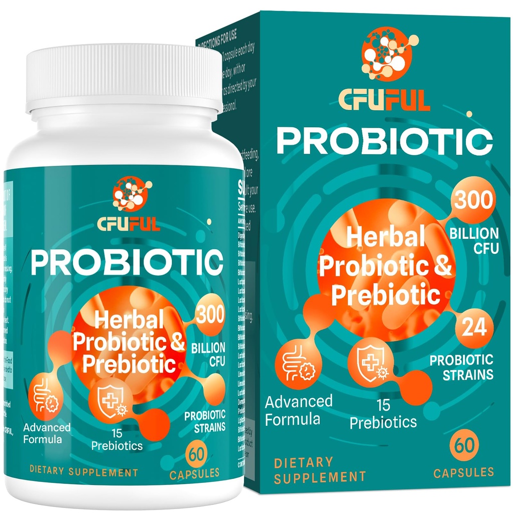 Probiotika for kvinner og menn - 300 milliarder CFU, 24 strimler probiotiske + 15 organiske urter prebiotika blanding, for total Digestiv Gut helse, immunforsvar, lindring og bleking, hylle stabil - 2 måneders forsyning