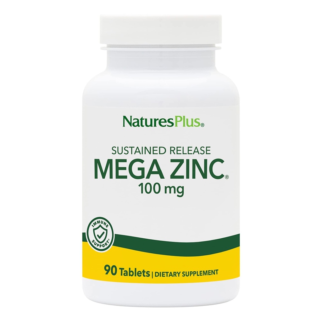 NaturesPlus Mega Sink 100 mg frigivelse - 90 tabletter - Vegetarisk, Glutenfri - 90 Serveringer