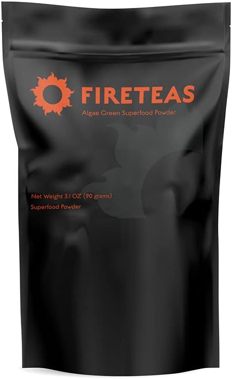 FIRE TEAS Greens Superfood Powder med Seaweed & Chlorella (Cracked Cell) - Organisk Turmeric, Kelp, Moringa, Stevia, Aloe Vera ekstrakt, Ginger - Smoothies, Yogurt & Milkshakes -