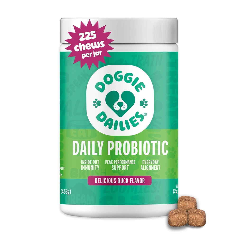 Doggie Dailies Probiotika til hunder - Advanced Hundeprobiotika med prebiotika - fremmer Digestive helse - støtter immunsystem og generell helse (Duck) 225 Soft Chews
