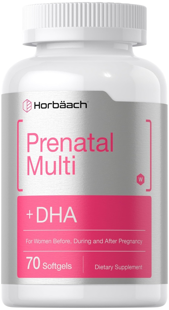 Horbäach kvinners prenatal multivitamin med DHA, jern og folsyre | 70 Softgels | Ikke-GMO & Glutenfri