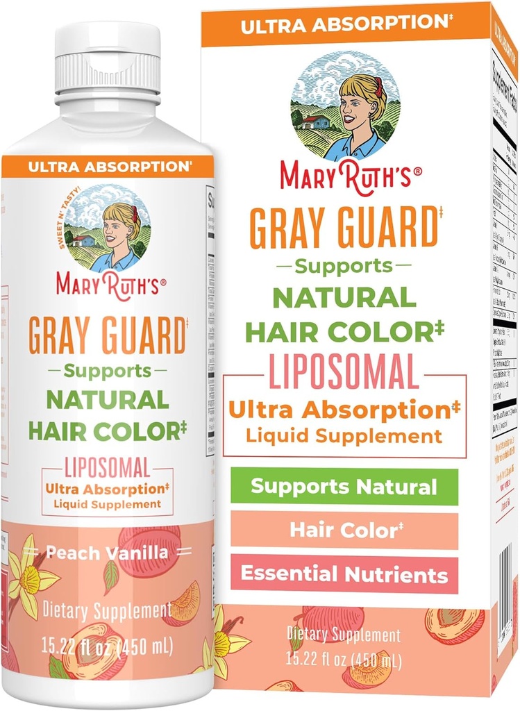 MaryRuth Organics Gray Guard Liposomal, støtter naturlig hår farge, med kobber og pantotensyre, Hellig Basil og tradisjonelle urter, vitamin E & vitamin B for generell helse, alder 18+, 15.22 Fl oz