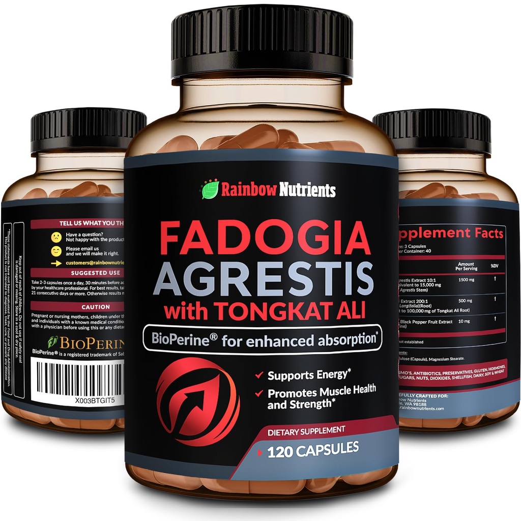 115.000mg Fadogia Agrestis med Tongkat Ali + BioPerine® [Max Absorpsjon] - Støtter Stamina, Styrke, Fokus, Muskelhelse og gjenoppretting, Drive & ytelse - Ikke-GMO & Laget i USA - 120 V Kapsler
