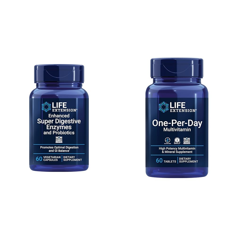 Forbedret Super Digestive Enzymer & Probiotika 60 Vegetariske kapsler og en-per-dag Multivitamin 60 tabletter
