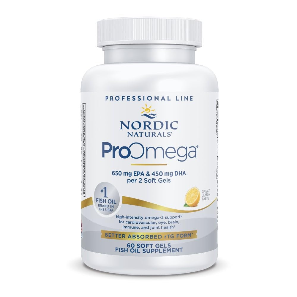 Nordic Naturals ProOmega, Lemon Flavor - 60 myk geler - 1280 mg Omega-3 - høy styrke Fish Oil med EPA & DHA - fremmer hjerne, øye, hjerte og immunhelse - ikke-GMO - 30 Services