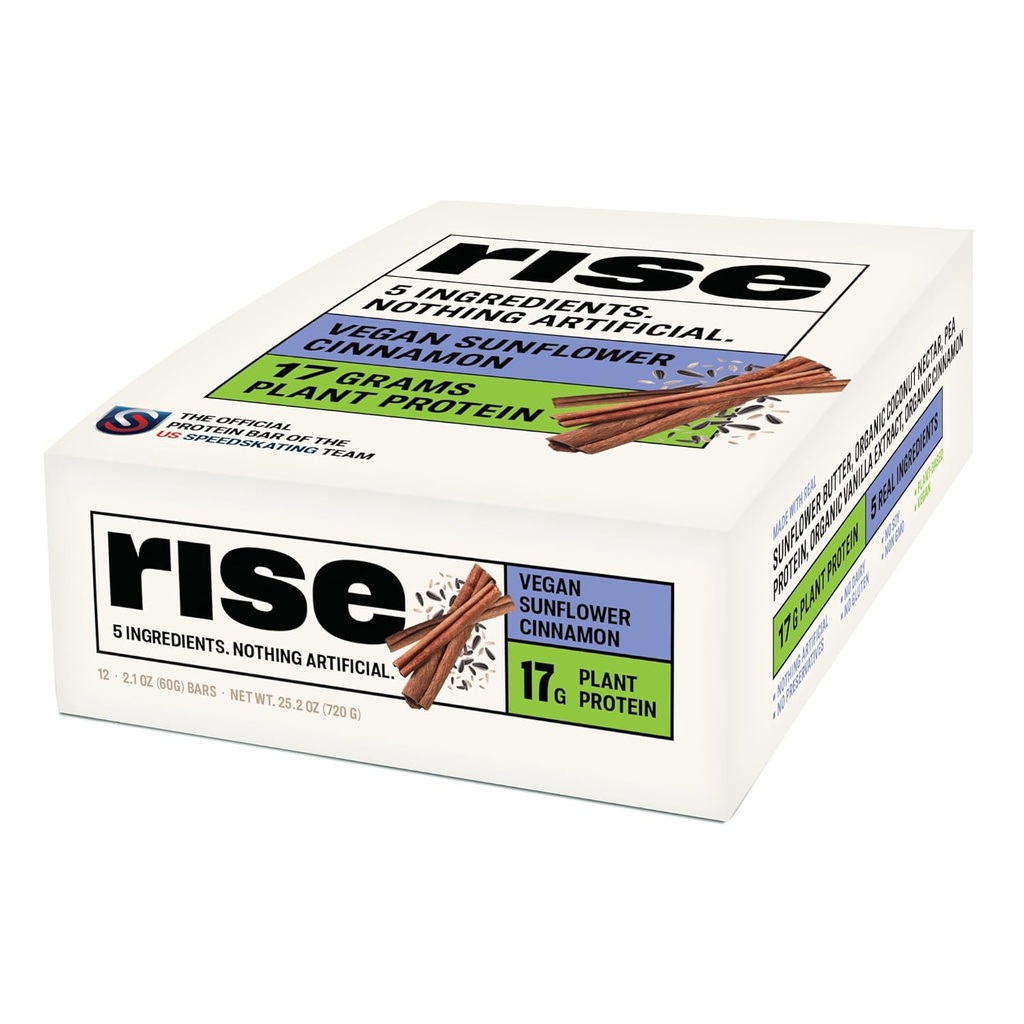 Rise Pea Protein Bar - Vegansk solflower kanel | Frokost Bar & Protein Snack 17g Protein Bare 5 hele maten ingredienser Ikke-GMO Glutenfri Soya Gratis