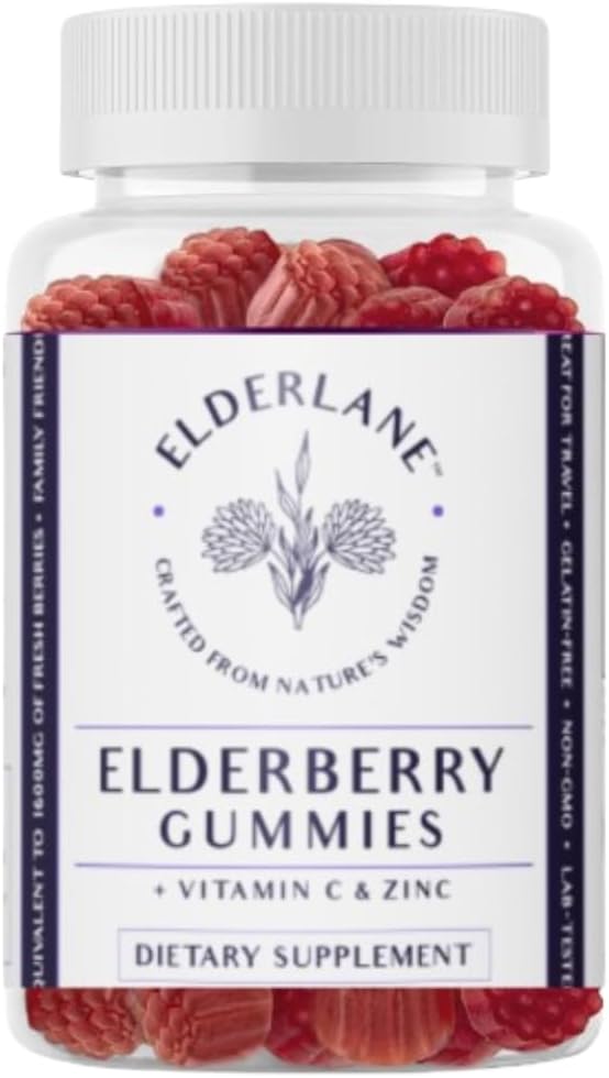Elderlane Elderberry Gummies for voksne og barn - Immun Support - Ikke-GMO, Vegansk, Glutenfri, Gelatin-fri - 60ct, 100mg