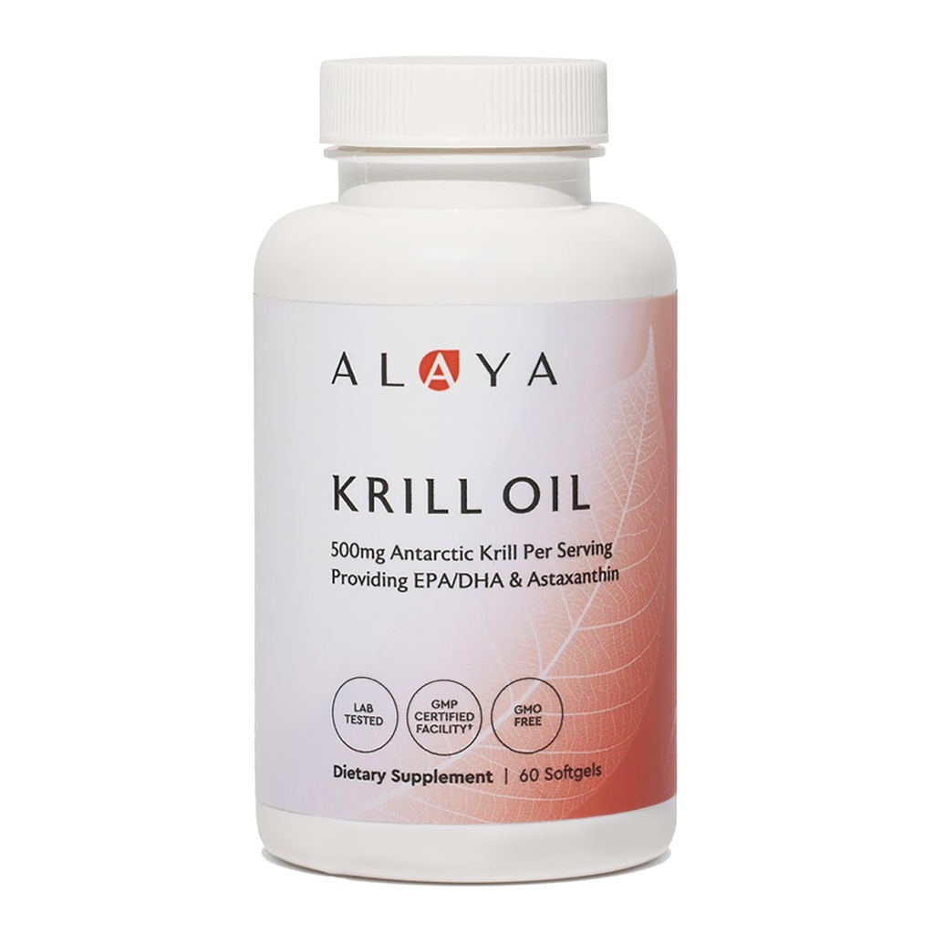 Alaya Naturals - Antarktis krillolje 500 mg Supplement med fosfolipider, EPA / DHA Omega 3 & Astaxanthin - Ikke-GMO - PCB testet krillolje - 60 Softgels