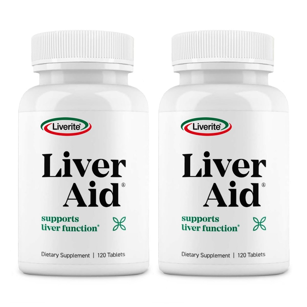 LIVERITE Liver Aid 2-pakke 120 Tabletter (Totalt 240ct) støtter sunn leverfunksjon, fysisk energi og vitalitet.