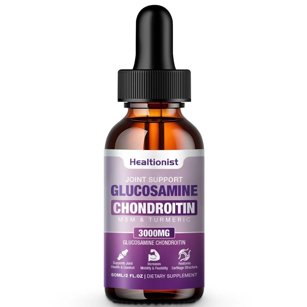1 pakke glukosamin Chondroitin MSM flytende dråper, ekstra styrke felles støtte supplement for voksne menn og kvinner, Quercetin Boswelia, Bromelain, antioksidant immun støtte (2 fl oz)