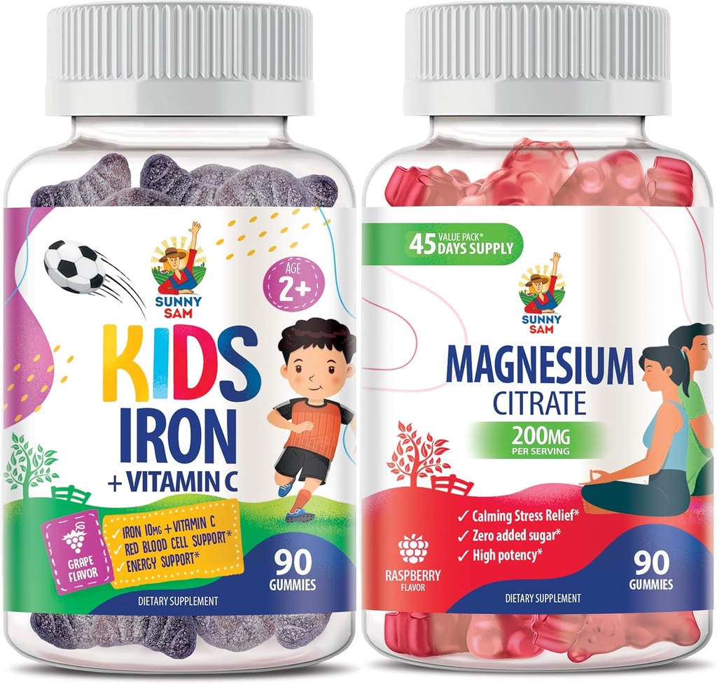Magnesium Gummies for voksne og jern Gummies for barn og voksne - Jernvitaminer med vitamin C.