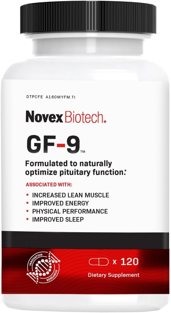 Novex Biotech GF-9 – HGH Boosting Supplement for menn – Treningskompleks for menn – støtte energi, utholdenhet, søvn, 120 Ct (30-dagers forsyning)
