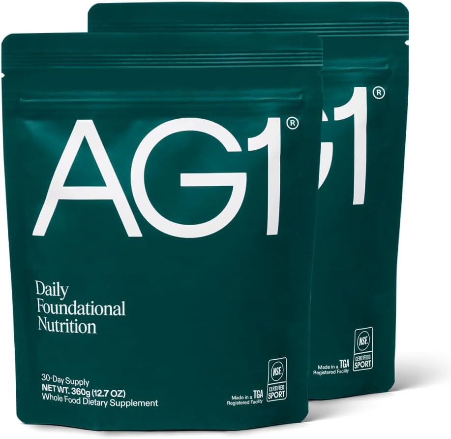 AG1 Greens Powder Supplement | Forbedre Gut Helse | Multivitamin, Probiotiske, Glutenfri, Vegan og Keto Vennlig | 75 vitaminer (atletiske grønne) - 2 pakke, klassisk formel (30 Services Per Pouch)