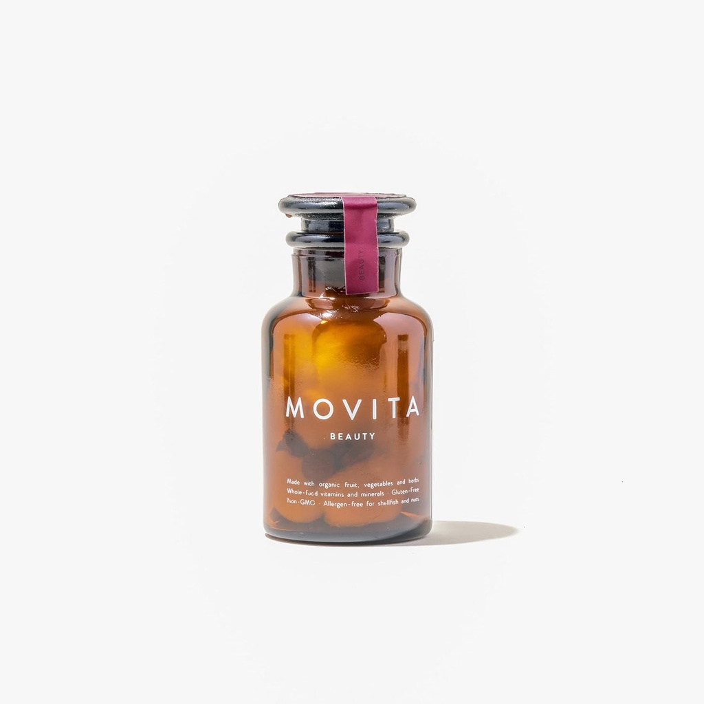 Movita Beauty – fremmer sunt hår, hud og negler med Biotin & Choline –Fermentert helmat, organisk, vegansk, glutenfri, ikke-GMO – 30 dagers forsyning (Glass Flaske)
