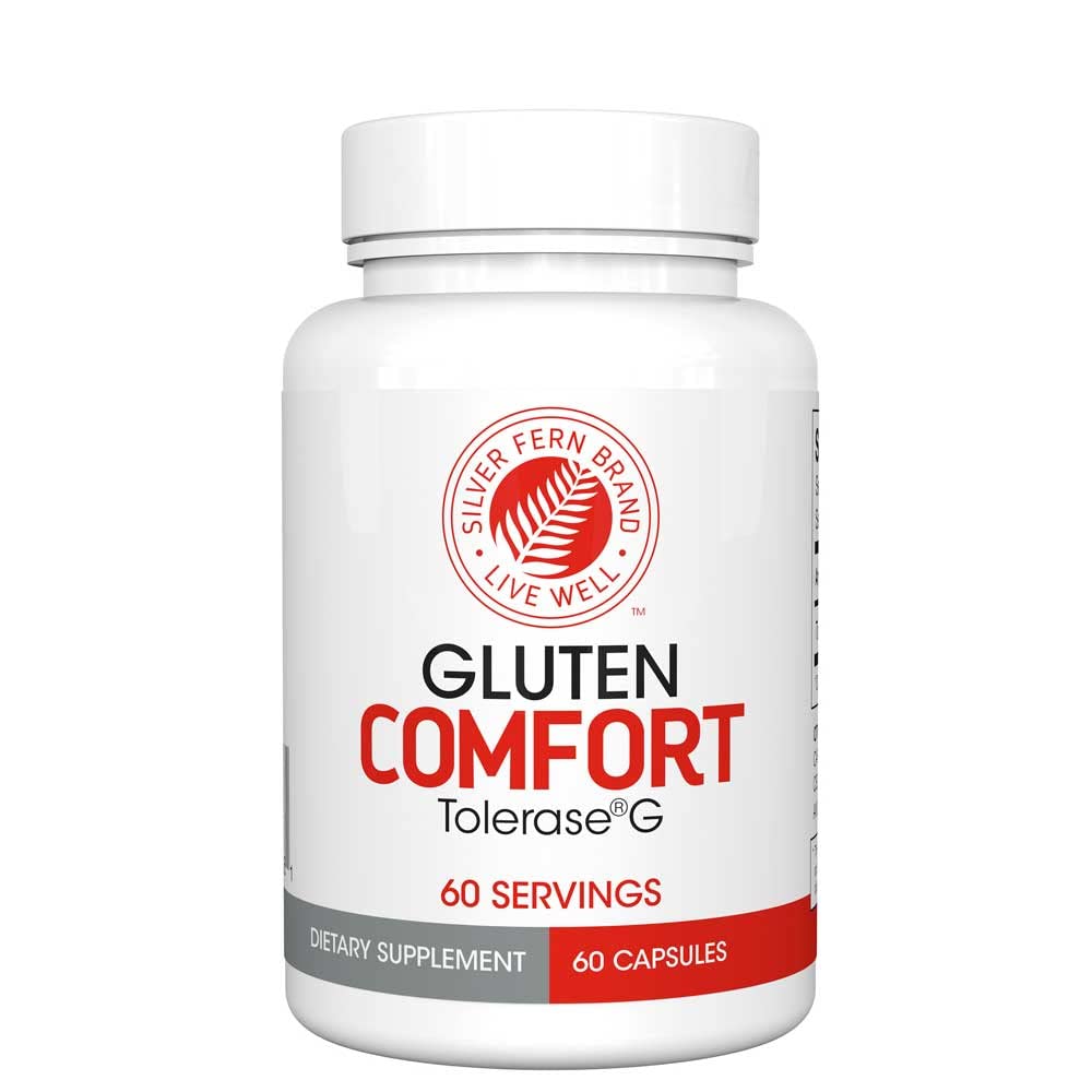 Sølv Fern Gluten Komfort med Tolerase G - 1 flaske - 60 kapsler - Digestiv Enzyme laget spesielt å bryte ned og Digest Glutenprotein