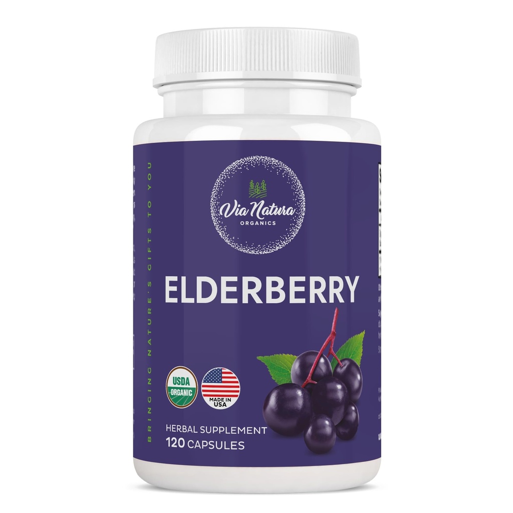 Elderbær kapsler 1000 mg | Økologisk Herbal Supplement | 120 kapsler