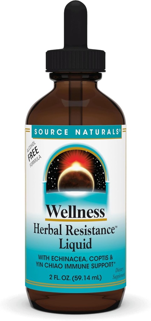 Kilde Naturals wellness Herbal Resistance væske med Echinacea, Coptis og Yin Chiao, Immune Support* - alkohol gratis - 2 OZ