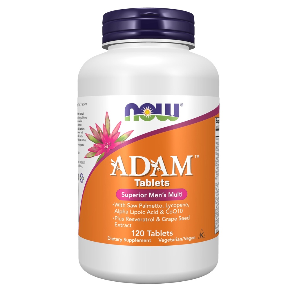 NOW Foods Supplements, ADAMTM Mens Multivitamin med Sag Palmetto, Lycopen, Alpha Lipoic Acid og CoQ10, pluss naturlig Resveratrol & Grape Seed Extract, 120 tabletter