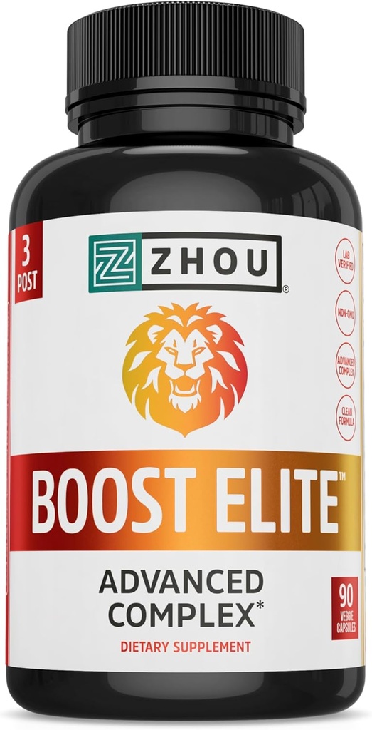 Zhou Boost Elite - Energitilskudd, Naturlig Muskelstøtte piller for menn med Tribulus, Fenugreek, Ginseng og Maca - 90 Veggie Kapsler