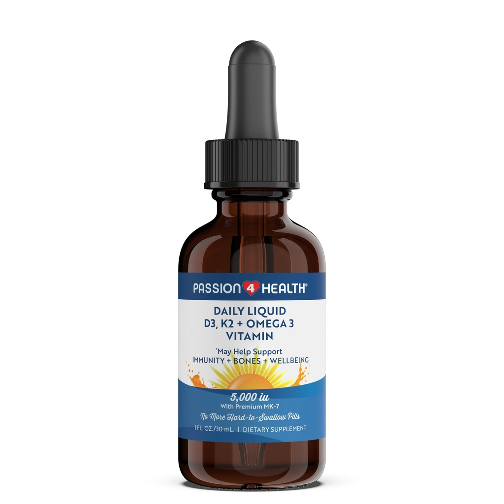 Passion 4 Helse organisk flytende vitamin D3 K2 (Mk-7) + Omega 3 Supplement - flytende vitamin D drops (5000IU) - Støtte for sunne bein og muskler