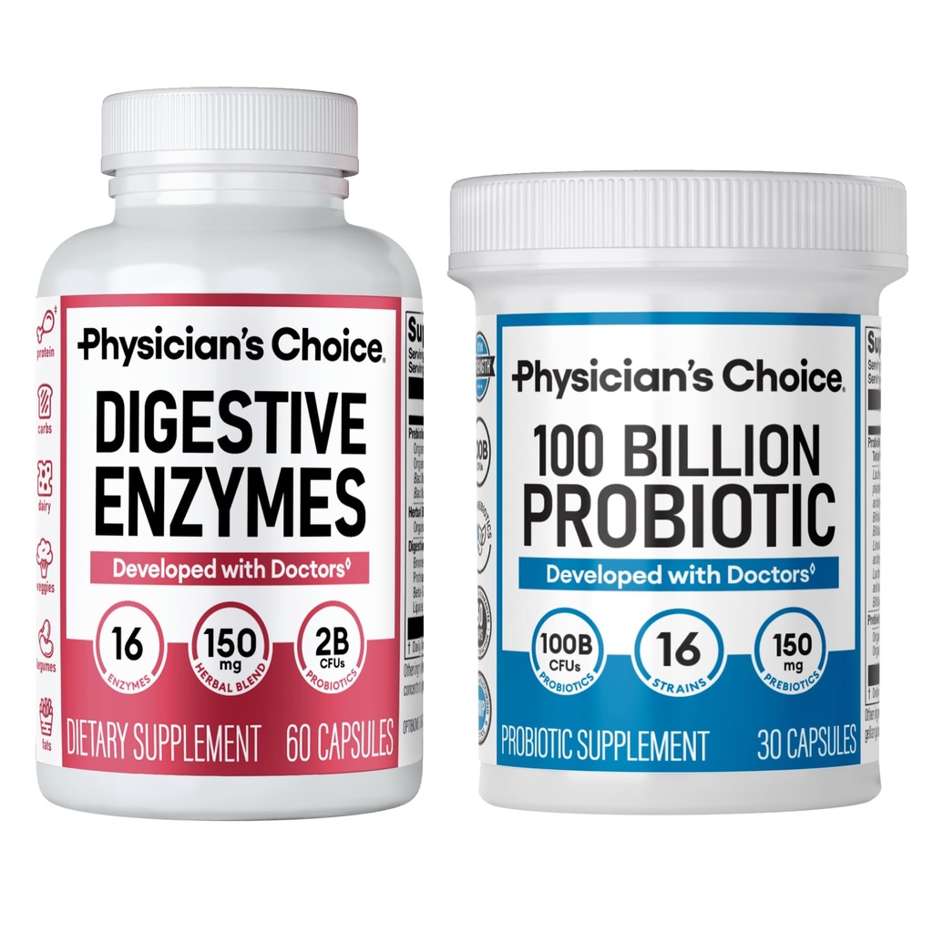 Legens CHOICE 100 milliarder + Digestive Enzyme 60ct Bundle - Avansert Gut helsestøtte