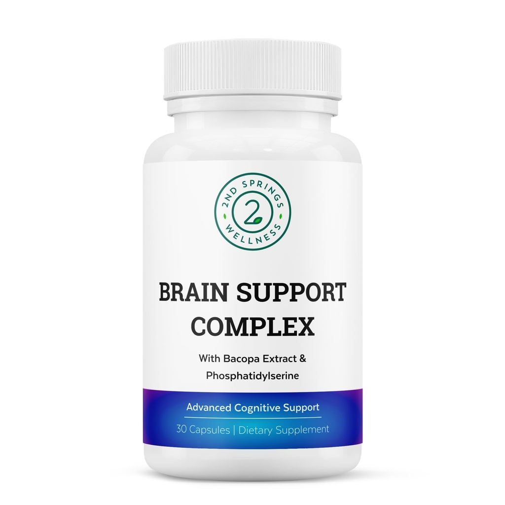 Brain Support Complex - Advanced Cognitive Support Supplement med Ginkgo Biloba, Bacopa Monnieri, Fosfatidylserine, Huperzine-A, St. John's Wort - 30 Ct
