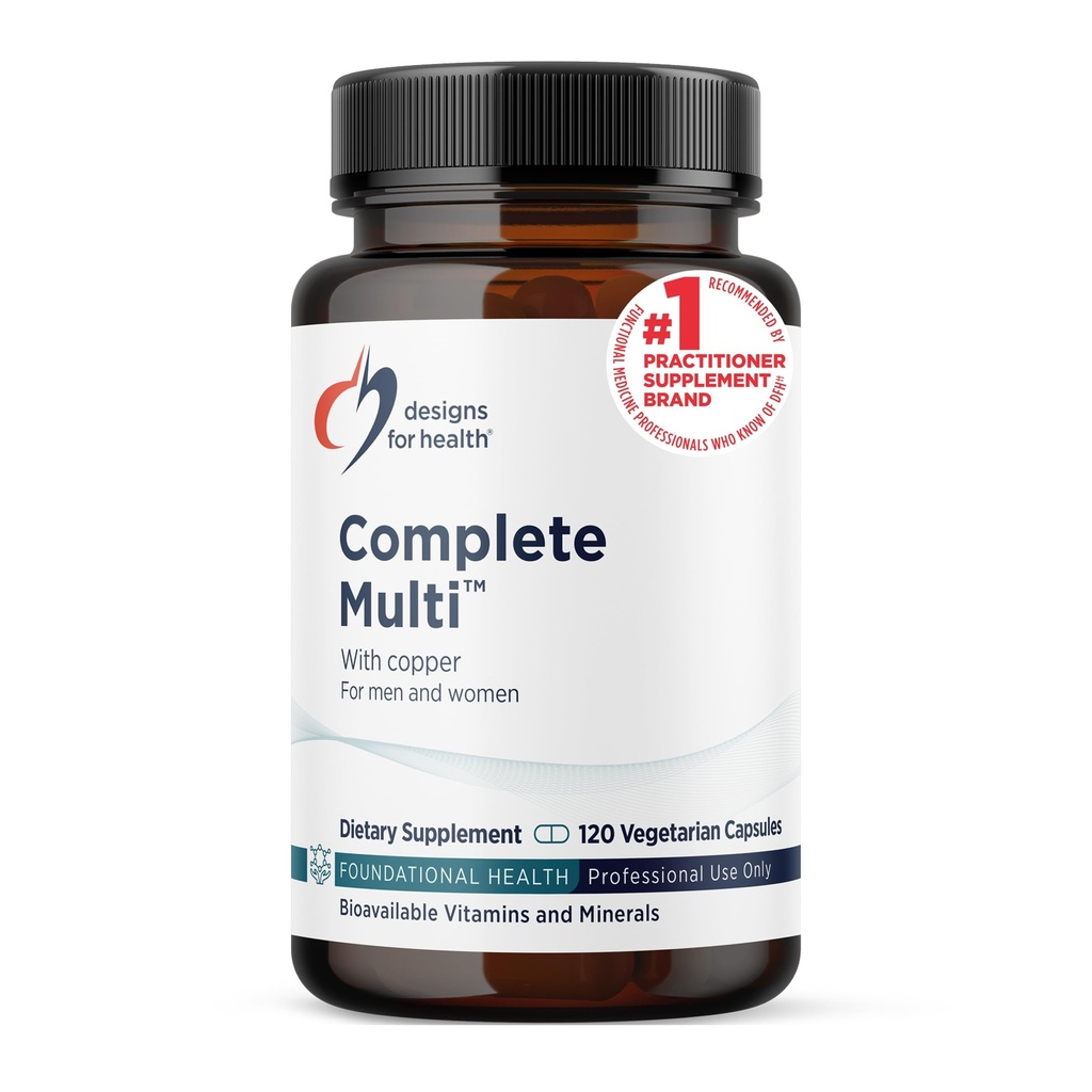 Designs for Helse DFH Komplett Multi with Copper - Overflate Multi Vitamin + Mineral Supplement med Folate, 1000 IU Vitamin D, Immunstøtte Vitaminer - Multivitamin uten jern (120 kapsler)