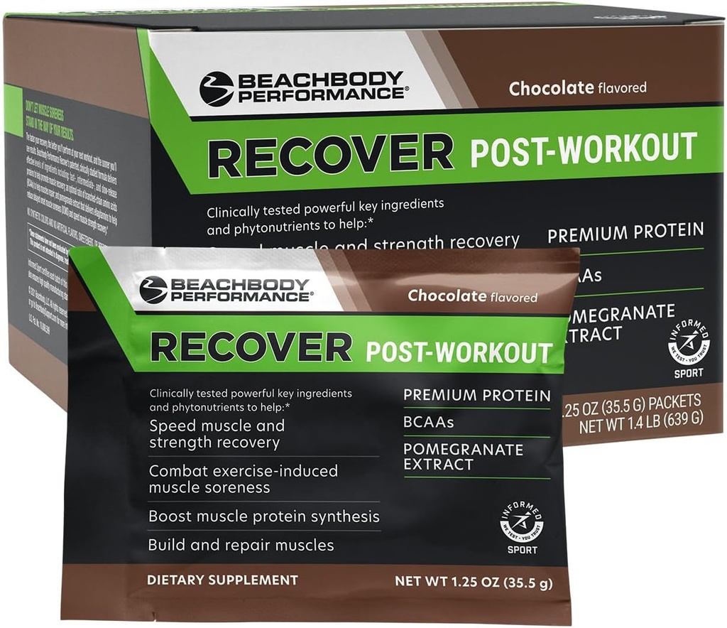 BODi gjenopprette Whey Protein pulver blanding - post-workout sjokolade Whey Supplement for muskelgjenvinning med 20g protein, BCAA, Pomegranate ekstrakt - Rask gjenoppretting - 18 Serveringspakker