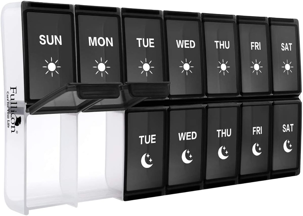 XL Weekly Pill Organizer 2 ganger om dagen, Fullicon Extra store daglige piller overmålt AM Pill Box to ganger om dagen for vitamin/fish olje/piller/Supplements