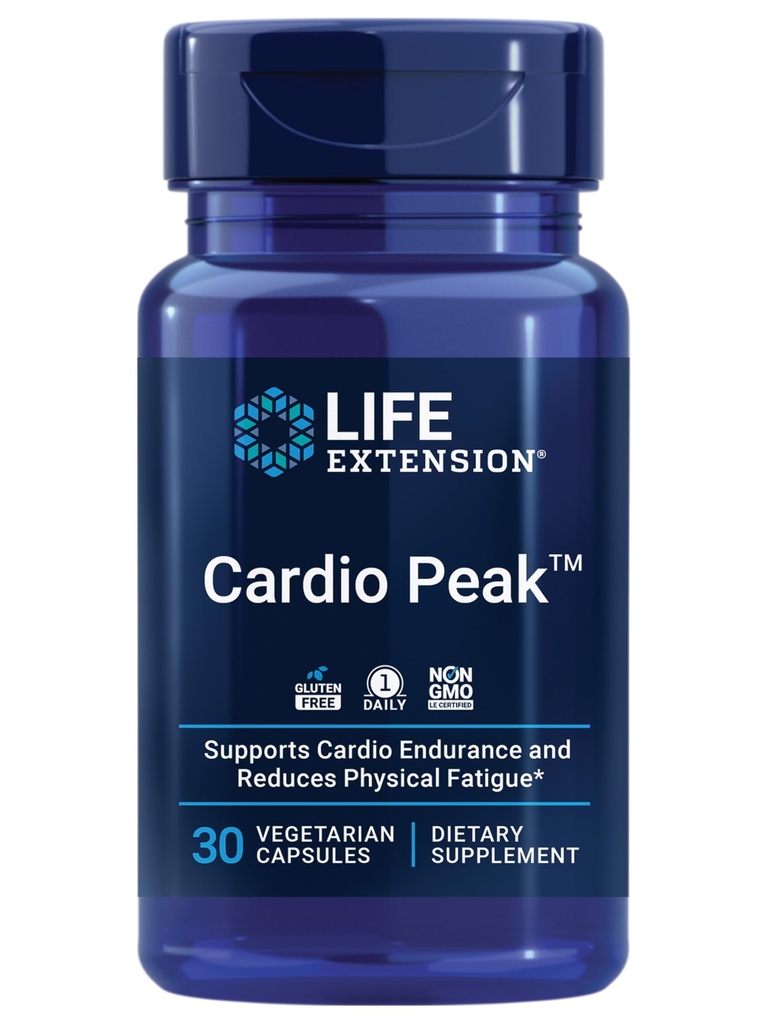 Livsforlengelse Cardio Peak, Cardiovaskulær Supplement, hjertehelse, arjuna, 1-daglig, Glutenfri, Ikke-GMO, Vegetarisk, 30 Kapsler