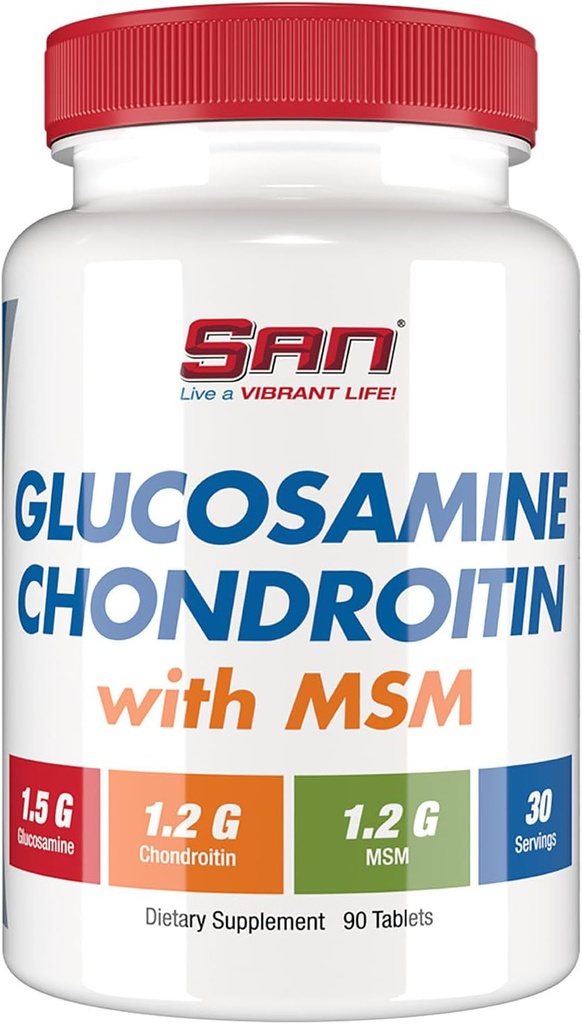 SAN Premium Glucosamine Chondroitin med MSM-kompleks for felles støtte - Naturlig formel for sunne ledd og mobilitet. 30 serveringer