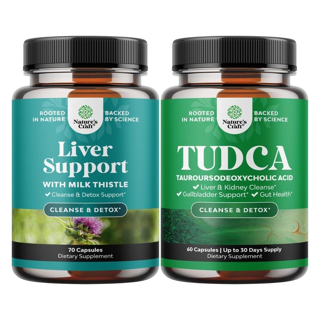 Bundle av Liver Cleanse Detox & Repair Formula og avansert TUDCA Liver Support Supplement - med Melk Thistle Dandelion Root Turmeric og Artichoke Extract - Ekstra styrke TUDCA 500mg Bile Salts