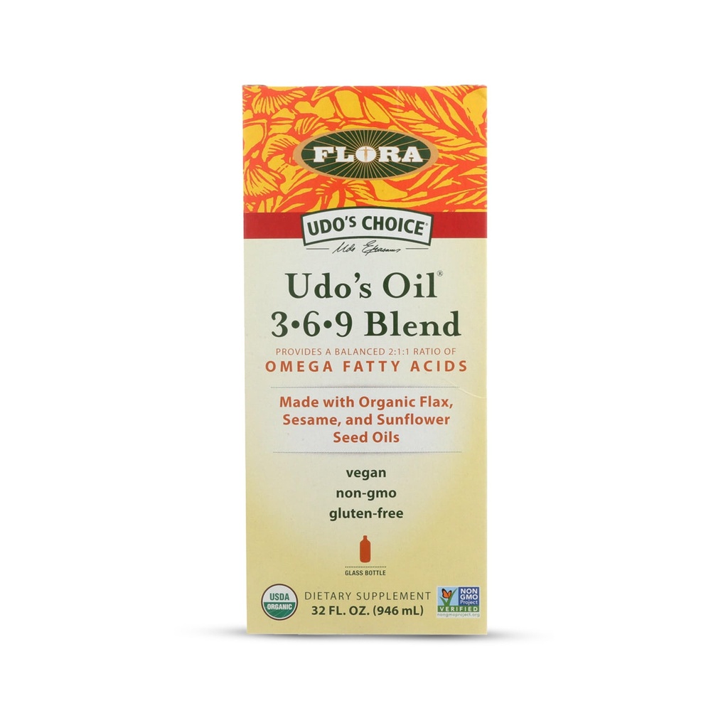 Flora Udo olje 3-6-9 blanding - Vegan Omega-3-6, inneholder organisk kokosnøtt, Flax frøolje og mer - Holde Chilled - 32 fl oz.
