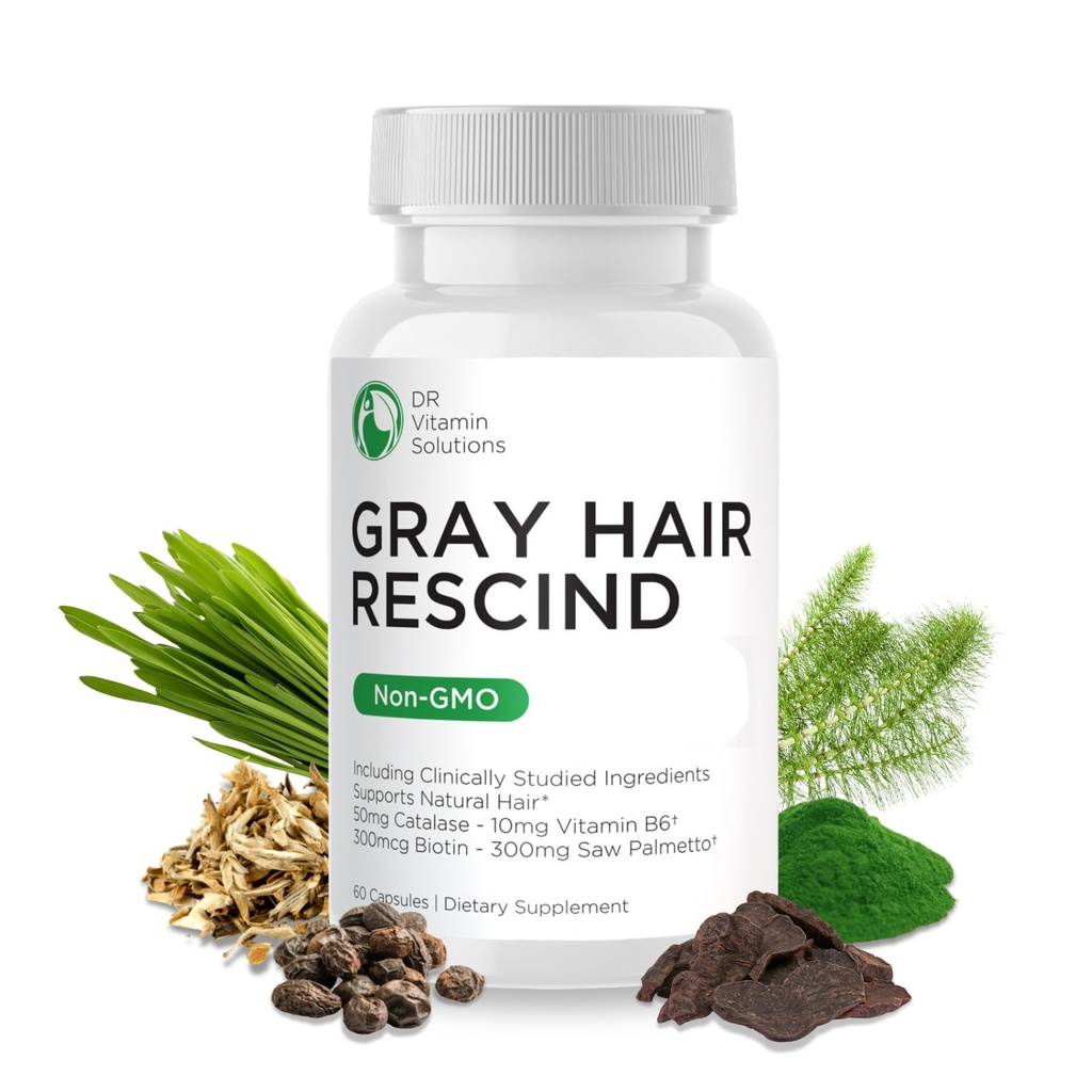 DR Vitamin løsninger Grå Hår Resined med katalase - Antiaging hår, hud og negler Vitaminer, Pantotensyre, Folinsyre 400mcg, Biotin 300mcg, så Palmetto for menn og kvinner