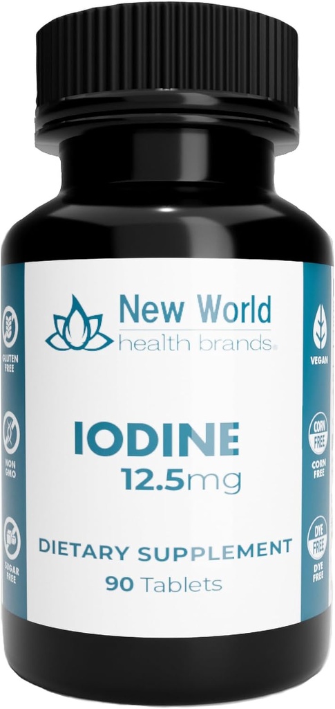 Ny verden helse merker 12,5 mg jodin tabletter - 90 tabletter - essensielt spor Mineral for vekst, tyroid & metabolic funksjon - lett å svelge, høy styrke, rask absorpsjon