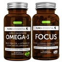 Omega-3 & vitamin D3 1000iu + Focus Brain Booster Bundle, Fast-Acting 1-a-Day EPA & DHA rTG Wild Fish Oil + Koffein, L-Theanine, Taurin & L-tyrosin, B-vitaminer, sink & kobber, av Igennus