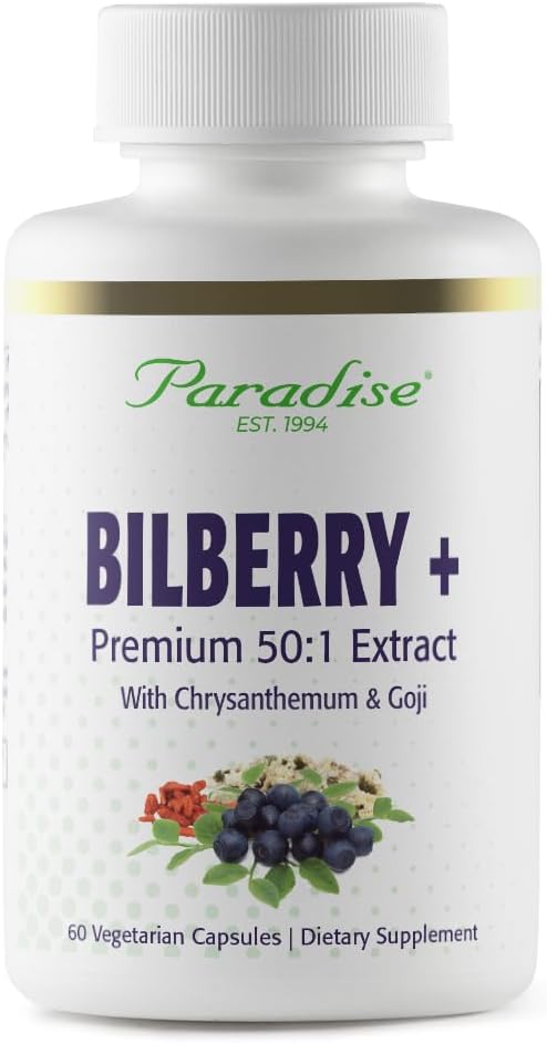 Paradise Herbs Bilbær med Goji & Chrysantemum kosttilskudd, Super Potent, Ultra ren, Ikke-GMO, Glutenfri, Vegan, 60 Vegetariske kapsler
