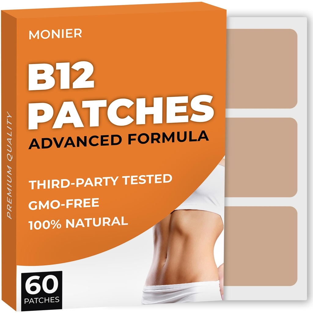 B12 Patches (Pack of 60) - 100% naturlig patch for kvinner og menn - Firming, energi, fokus og kroppsstøtte - Forbedret formel