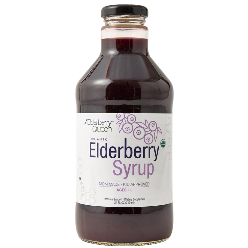 Eldreberry Queen Organic Elderberry Syrup 24 Fl Oz - Immunstøtte Formula med Sambucus Black Elderberry & Aronia Berry - ren naturlig sertifisert organisk Elderberry Syrup for barn og voksne