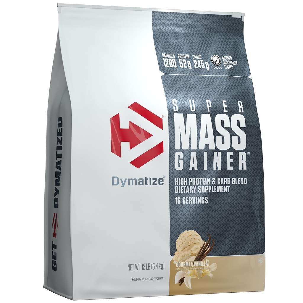Dymatize Super Mass Gainer Proteinpulver, Gourmet Vanilla, 52g protein, 1g kreatin, 1280 kalorier, 10,7g BCAA, 245g karbohydrater, inneholder Whey Protein, Isolat og Casein (16 serveringer)